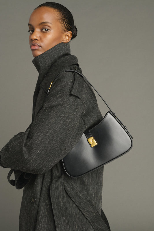 Bonnie bag - Black box leather, S-shaped buckle - Soeur
