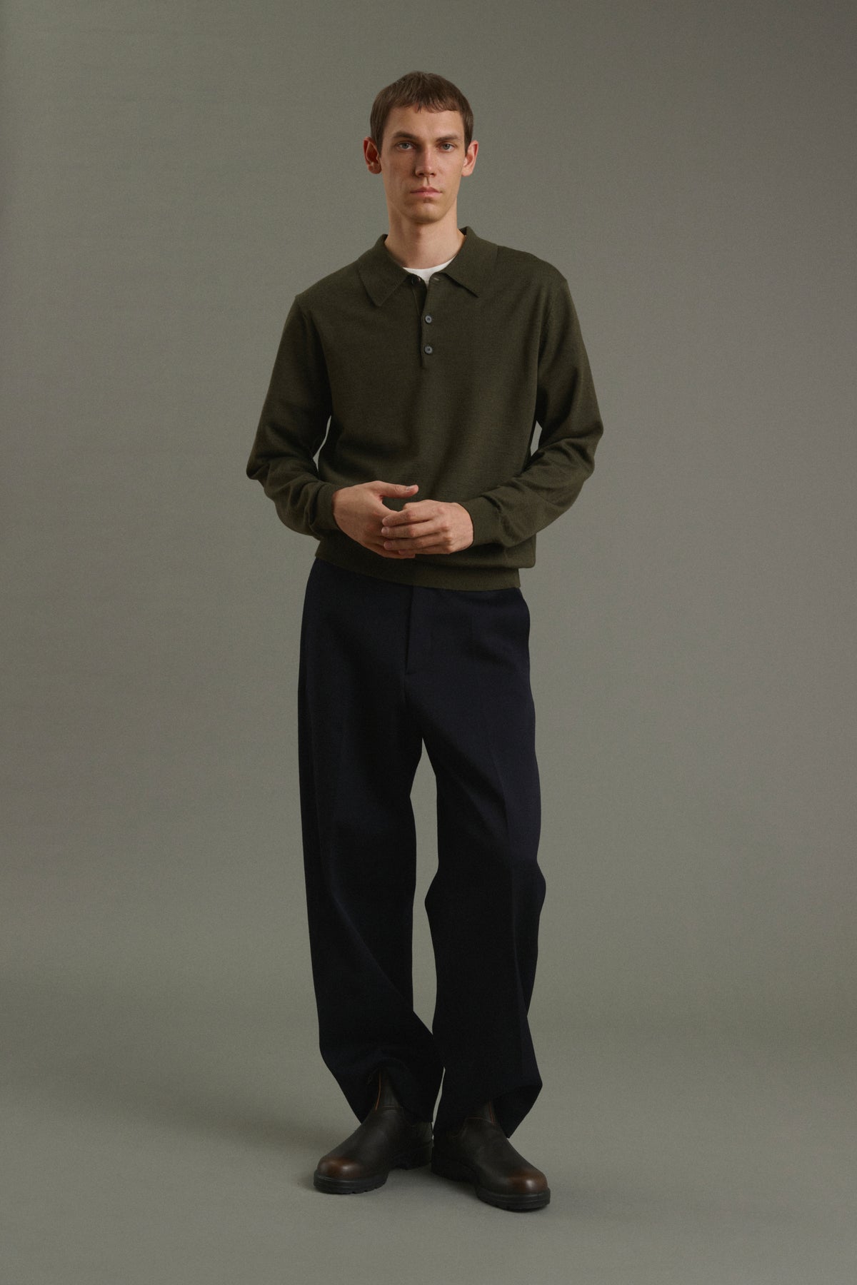 Pullover Etienne - Mélange Khaki - Merino Wool - Men vue 3