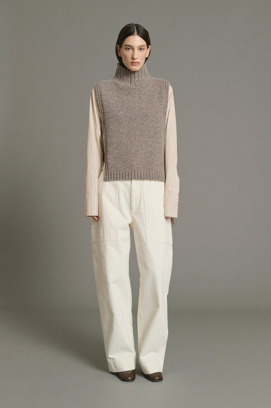 Pullover Or - Beige/Grey - Wool - Women