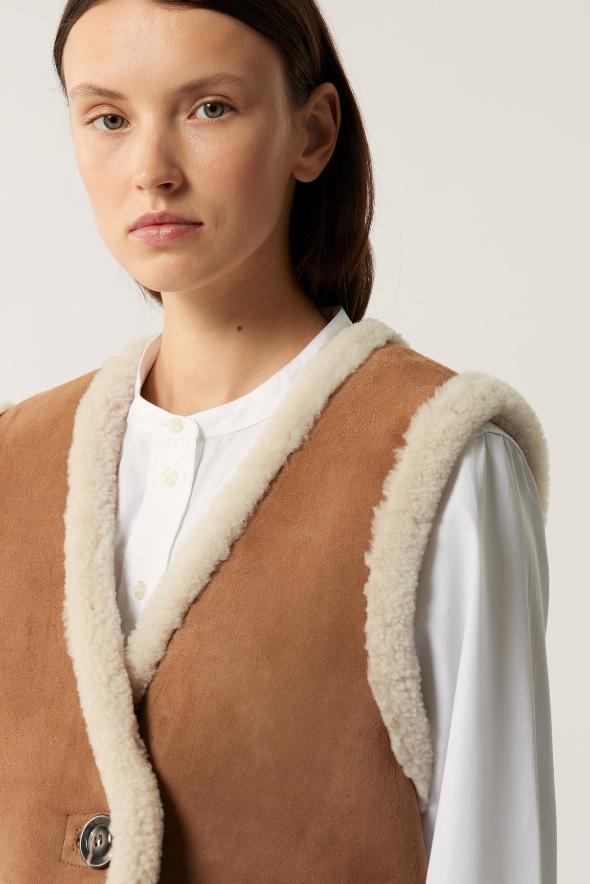 Gilet Sans Manches Pyrenees - Miel - Cuir - Femme vue 2